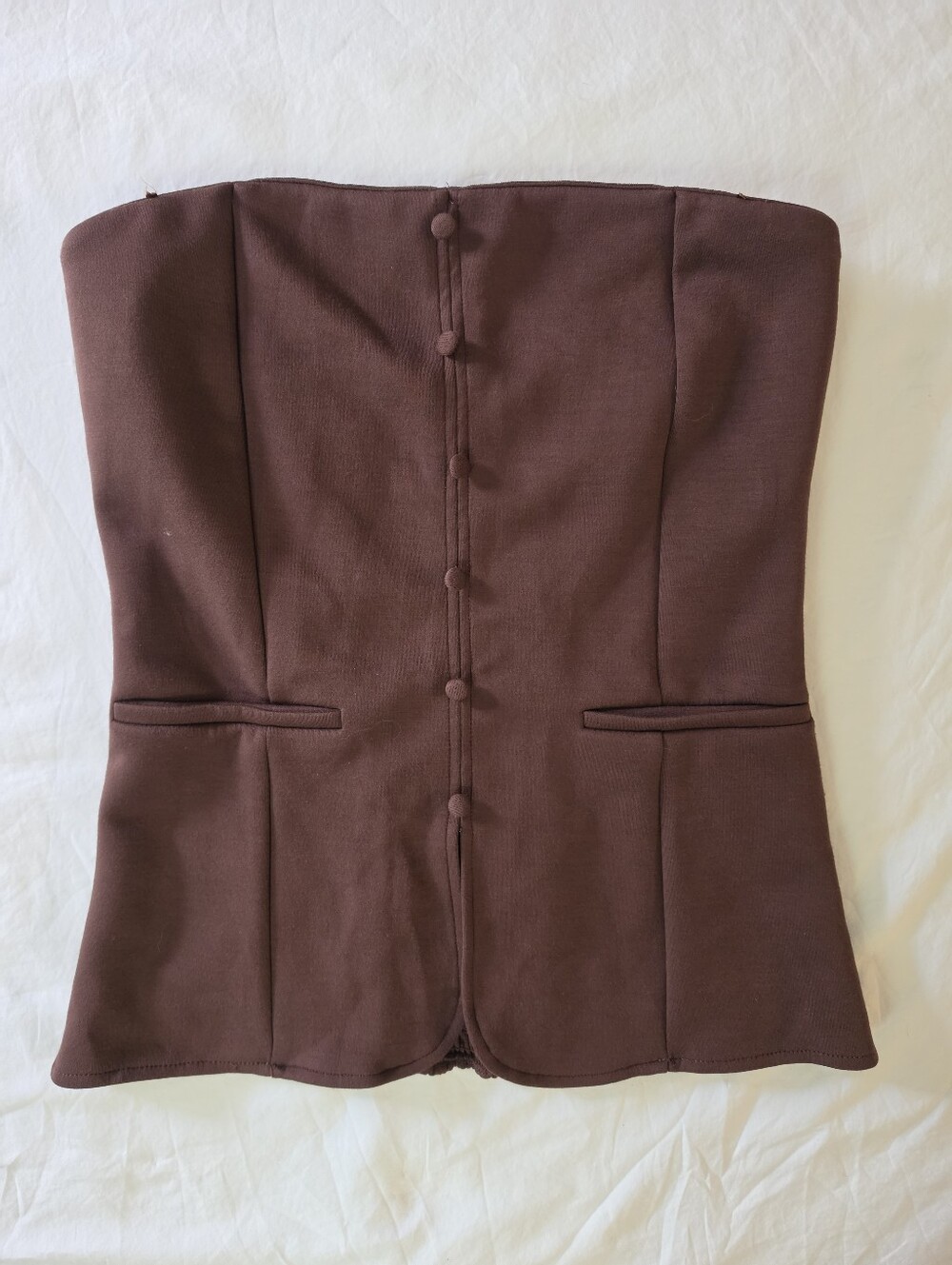 Emerson Lang Brown Strapless Tube Top Corset Vest Shirred Back Size Large L